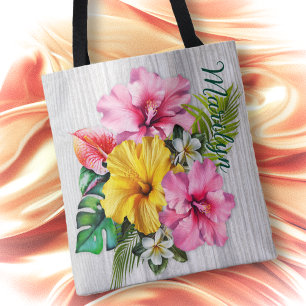 Tropische Blumen Grau Holz Personalisierte AOP
