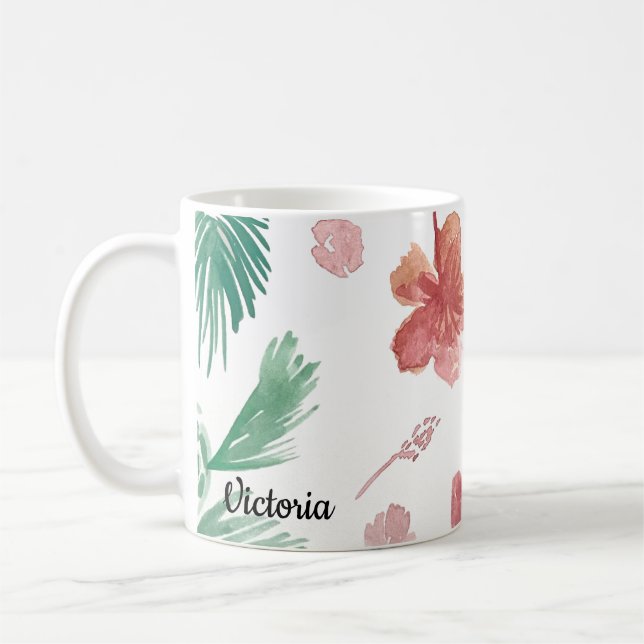 Tropische Blumen Hand-Wasserfarbe Mutternname Kaffeetasse (Links)