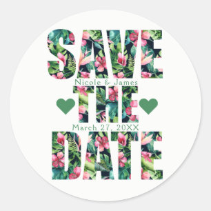 Tropische Blumen-Hawaiianer SAVE THE DATE benutzer Runder Aufkleber