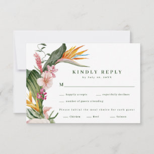 Tropische Blumen-Hochzeitsmenüwahl RSVP Karte