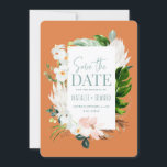 tropische Blumen in Rosa, aquamarin und orchid Save The Date<br><div class="desc">Rosa,  aquamarin und orchid tropisches Design. Schöner moderner Skripttext. Teil einer Sammlung. Die Hintergrundfarbe kann geändert werden.</div>