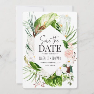 tropische Blumen in Rosa, aquamarin und orchid Save The Date