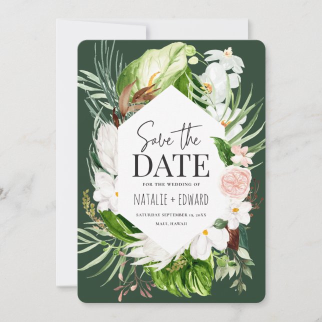 tropische Blumen in Rosa, aquamarin und orchid Save The Date (Vorderseite)