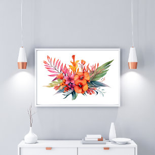 Tropische Blumen in Rosa Pfirsich Gelb Orange Poster