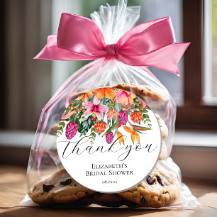 Tropische Blumen in Rosa und Orange Schriftart Dan Runder Aufkleber