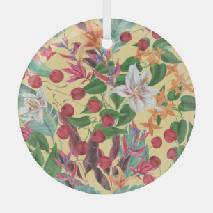 Tropische Blumen Kirsche: Wasserfarb-Abbildung Nah Ornament Aus Glas