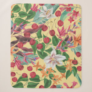 Tropische Blumen Kirsche: Wasserfarb-Nahtloses Mus Sherpadecke