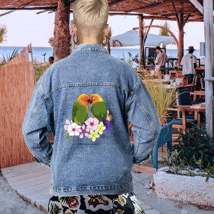 Tropische Blumen Liebesvögel Jeansjacke