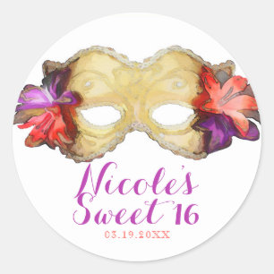 Tropische Blumen-Maskenball-Maske-Partybegünstigun Runder Aufkleber