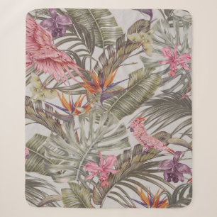 Tropische Blumen, Palmwedel, Paradiesvogel Sherpadecke