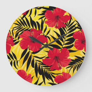 Tropische Blumen Palmwedel, vintage Muster. Große Wanduhr
