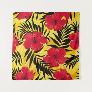Tropische Blumen Palmwedel, vintage Muster. Wandteppich