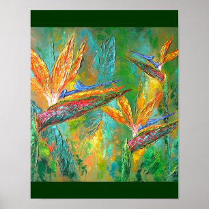 Tropische Blumen-Paradiesvögel Malerei Poster