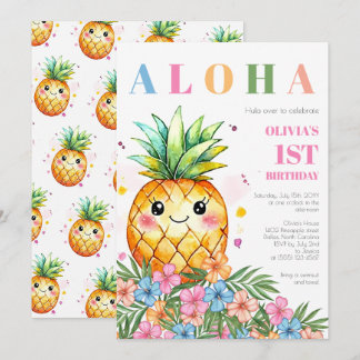 Tropische Blumen-Pineapple-Aloha-Geburtstagsfeier  Einladung