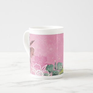 Tropische Blumen Rosa Bone China Tasse