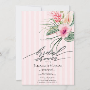 Tropische Blumen Rosa Streifen Brautparty Einladung