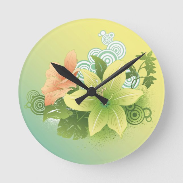 Tropische Blumen Runde Wanduhr (Vorderseite)