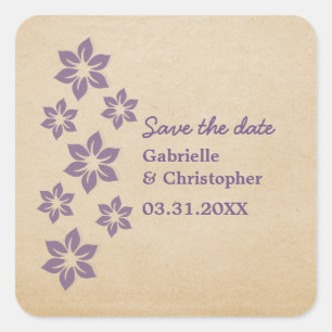 Tropische Blumen - Save-the-Date-Aufkleber, Lila Quadratischer Aufkleber