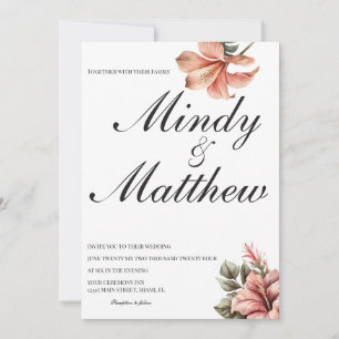 Tropische Blumen Schwarz-Weiß-Script-Hochzeit Einladung