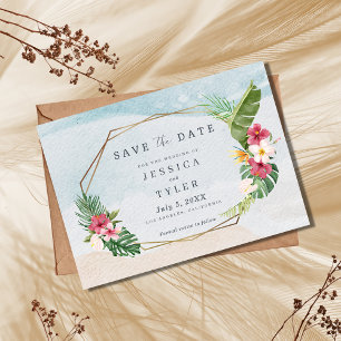 Tropische Blumen-Strandhochzeit Save The Date