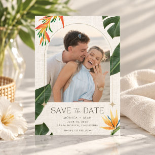 Tropische Blumen-Strandhochzeits-Foto  Save The Date