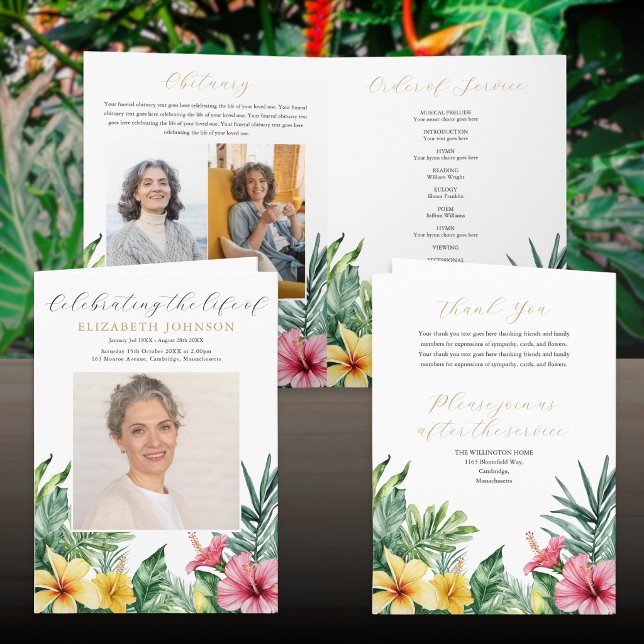 Tropische Blumen Trauer Gedenk Serviceablauf Programm (Tropical Flowers Funeral Memorial Order Of Service Program)