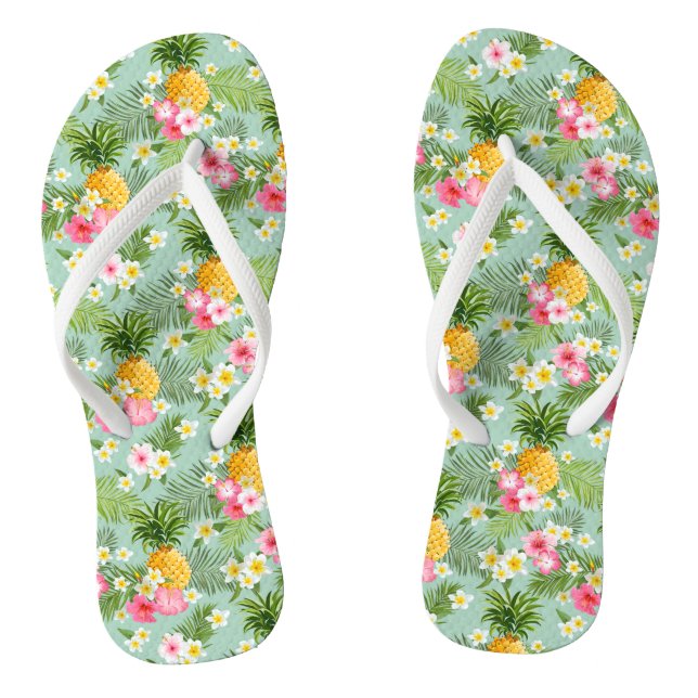 Tropische Blumen u. Ananas Flip Flops (Fußbett)