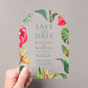 Tropische Blumen und Blätter Hochzeit Save the Dat Acryleinladungen