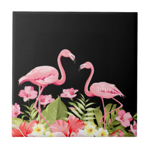 Tropische Blumen und Flamingos Design Fliese