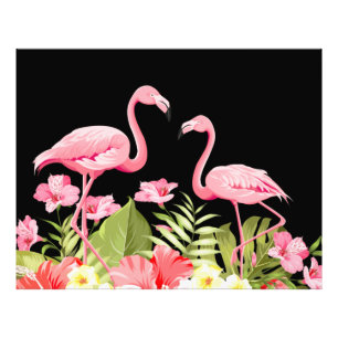 Tropische Blumen und Flamingos Design Fotodruck