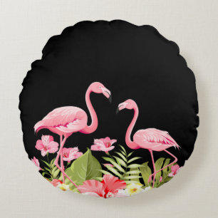 Tropische Blumen und Flamingos Design Rundes Kissen