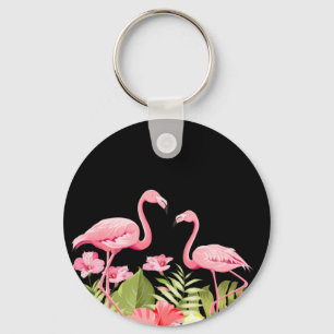 Tropische Blumen und Flamingos Design Schlüsselanhänger