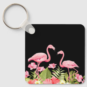 Tropische Blumen und Flamingos Design Schlüsselanhänger