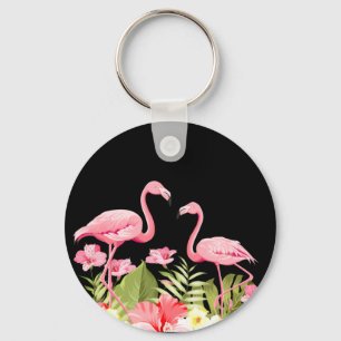Tropische Blumen und Flamingos Design Schlüsselanhänger