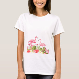 Tropische Blumen und Flamingos Design T-Shirt