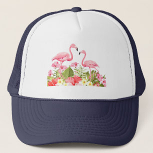 Tropische Blumen und Flamingos Design Truckerkappe