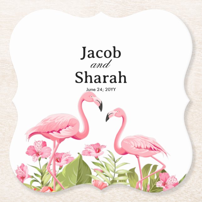 Tropische Blumen und Flamingos Design Untersetzer (Vorderseite)