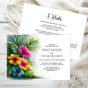 Tropische Blumen und Grünzeug Hochzeit Alles in Ei Einladung