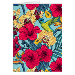 Tropische Blumen und Kolibri - Sommer Botanica
