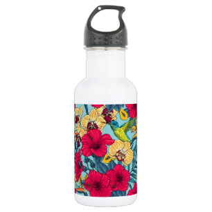 Tropische Blumen und Kolibri - Sommer Botanica Edelstahlflasche