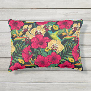 Tropische Blumen und Kolibri - Sommer Botanica Kissen Für Draußen