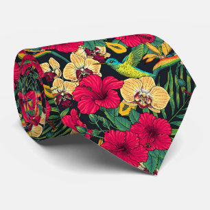 Tropische Blumen und Kolibri - Sommer Botanica Krawatte