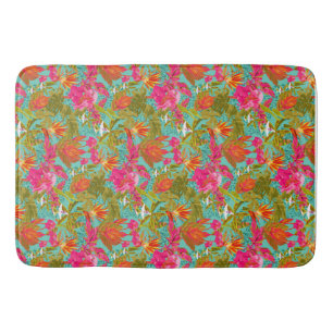 Tropische Blumen und Leoparden-Druck-Duschvorhang Badematte