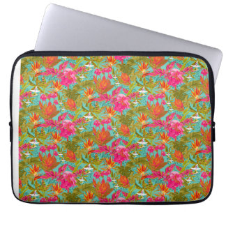 Tropische Blumen und Leoparden-Druck Laptop-Hülle Laptopschutzhülle