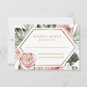 Tropische Blumen- und Palmenblätter-Hochzeit RSVP Karte