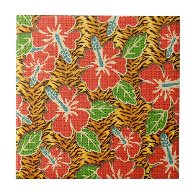 Tropische Blumen-wildes Tiger-Muster Fliese (Vorderseite)