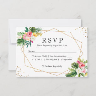 Tropische Blumenblätter Goldrahmen Hochzeit RSVP Karte