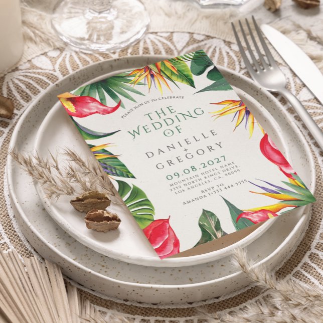 Tropische Blumenhochzeit mit fett Foliage Einladung (Von Creator hochgeladen)