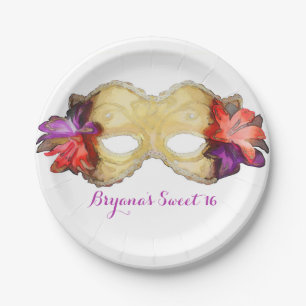 Tropische Blumenmaske für elegantes Maskenfest Pappteller