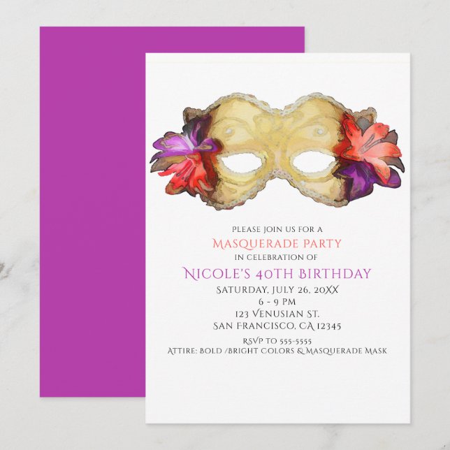 Tropische Blumenmasquerade Party Einladungen (Vorne/Hinten)